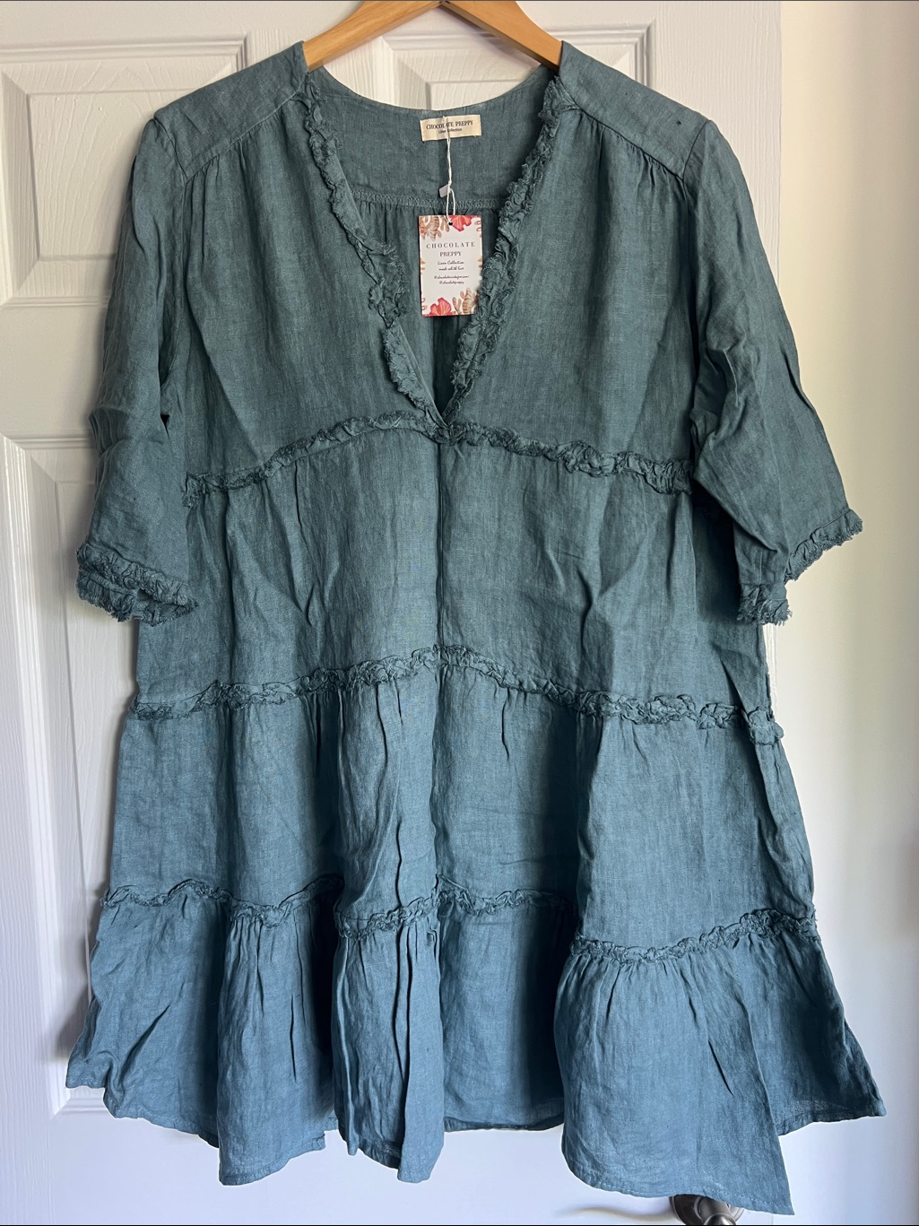 Teal Babydoll Linen Dress